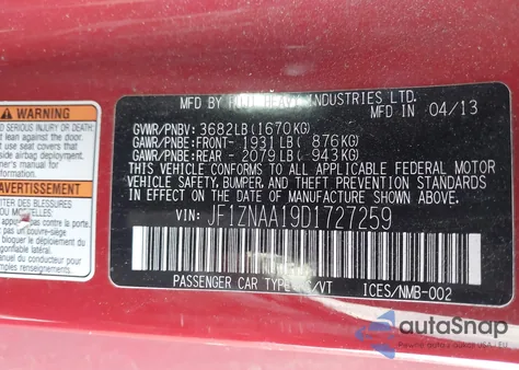 2013 Scion Fr-S z USA, uszkodzony, nr VIN JF1ZNAA19D1727259